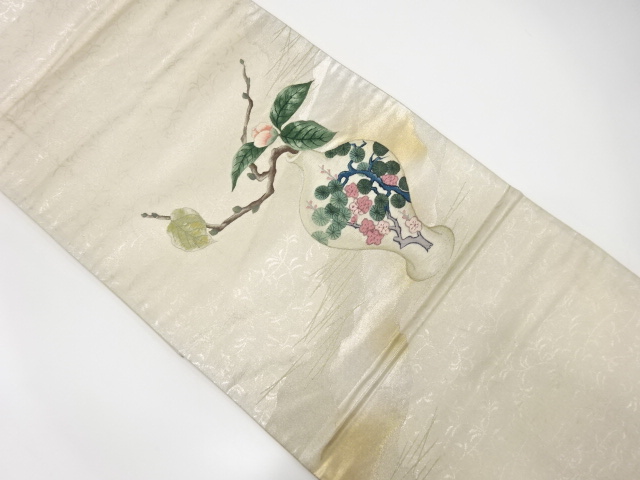 JAPANESE KIMONO / ANTIQUE FUKURO OBI / SILK / EMBROIDERY / BRANCH FLOWER